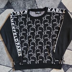 Karl Lagerfeld Black Crewneck Sweater with Bold Graphic